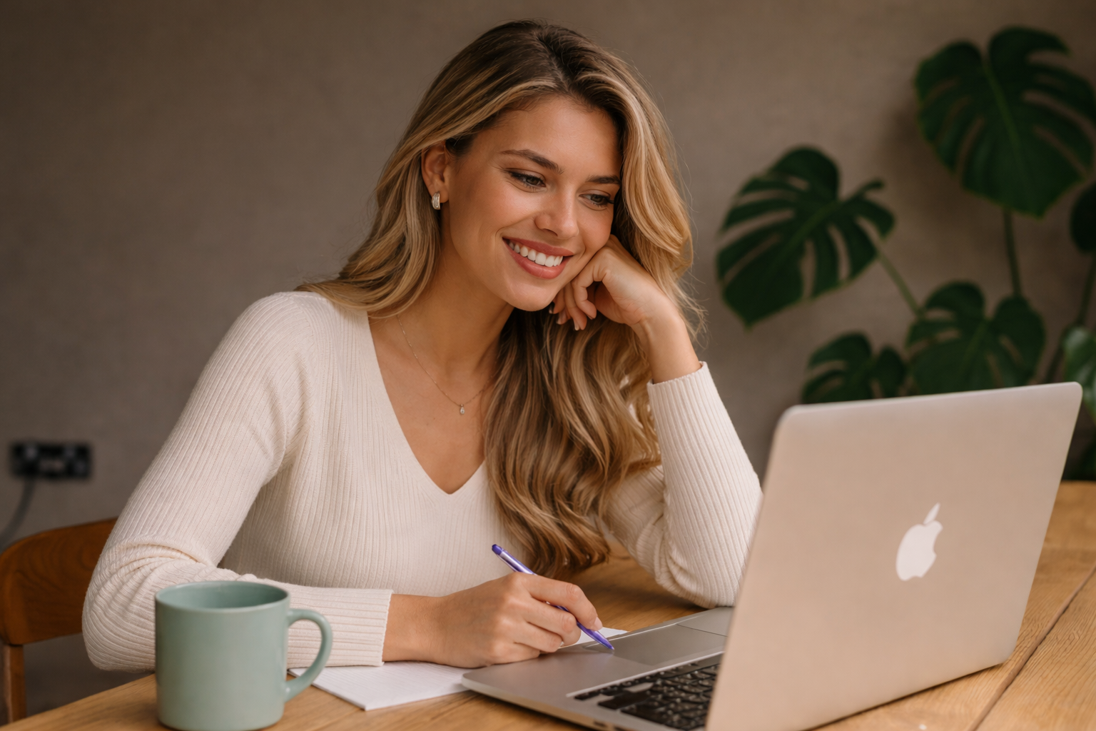 Happy person at computer
